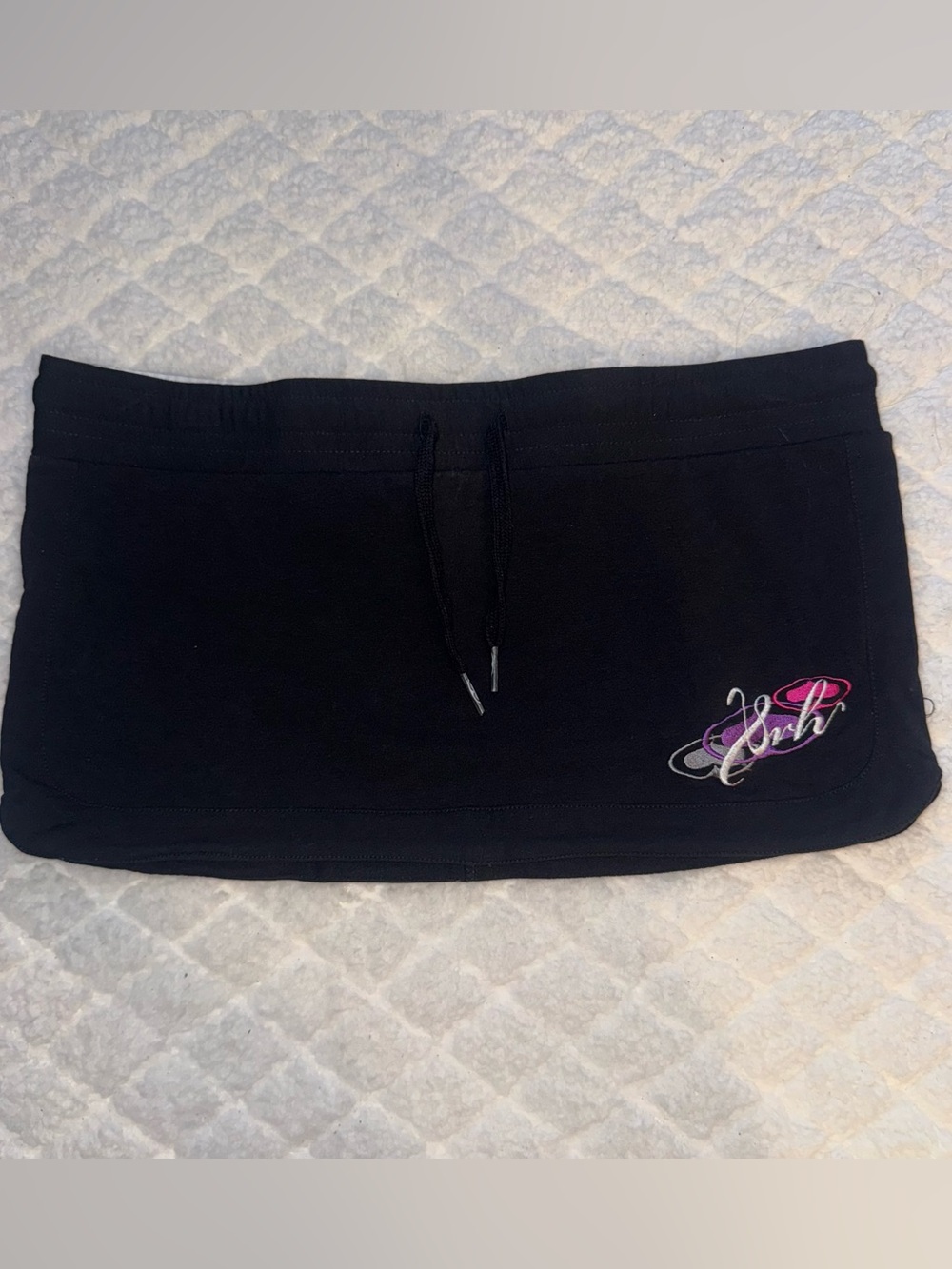 Y2K Black SRH Logo Embroidered Mini Drawstring Skirt